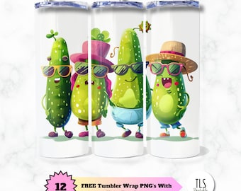 Funny Pickle Party Tumbler Wrap: Cute Dill Pickles Design (PNG Digital Download)