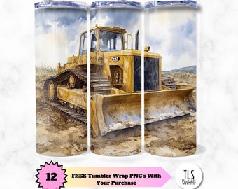 Bulldozer Tumbler Wrap: Construction Vehicle 20oz Skinny Tumbler (Digital Download)