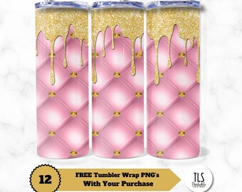 Pink Tufted Tumbler Wrap: Gold Glitter Rhinestone Design (Digital Download)