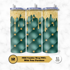 Teal and Gold Tufted Glitter Rhinestone 20oz Sublimation Tumbler Design 9.2x8.3 Straight Skinny Tumbler Wrap PNG Instant DIGITAL DOWNLOAD
