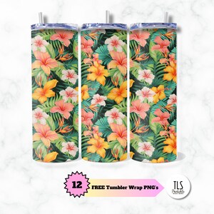 Tropical Floral Tumbler Wrap: 20 Oz Skinny Tumbler Design (Digital Download)
