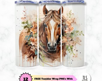 Floral Horse Tumbler Wrap: Boho Farm Animal Design (Digital Download)