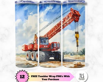 Crane Construction Vehicle Tumbler Wrap: 20oz Skinny Sublimation Design (Digital Download)