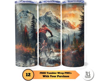 Mountain Bike Tumbler Wrap: Single Track Cycling Design (PNG Digital Download)