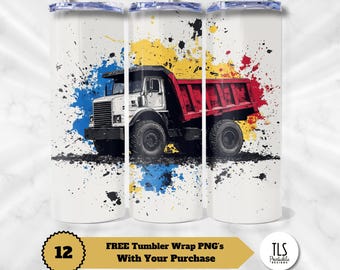 Dump Truck Tumbler Wrap: Paint Splatter Construction Vehicle (Digital Download)