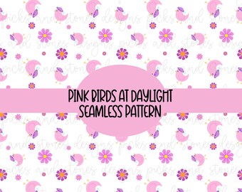 Pink Birds on a White background Seamless Pattern |Pink Birds Surface Pattern| Whimsical Birds Pattern