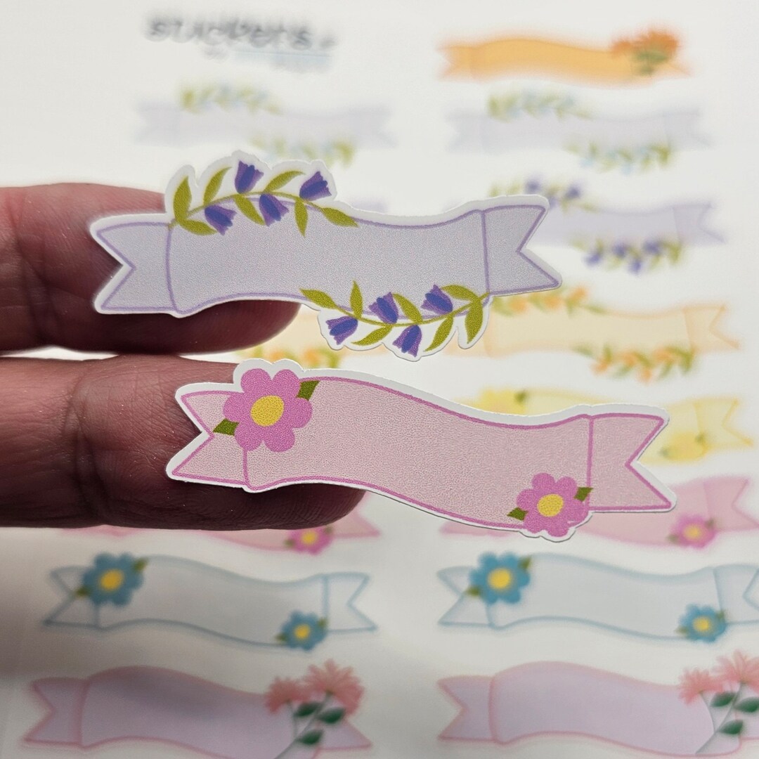 Flowred Ribbon Flowered Ribbon Banner Stickers|journal Stickers| Planner Stickers - Etsy