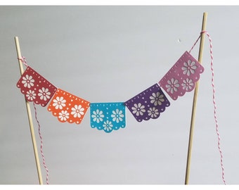Papel Picado Colorful Fiesta Banner Cake Topper (approximately 10 inches)