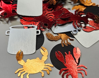 Mini confettis découpés à la forme bouillie de fruits de mer | Jeté de table homard crabe| 100 pièces