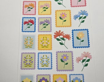 Flower Postage Stamps Stickers| Journal Stickers| Planner Stickers| Handdrawn Stickers