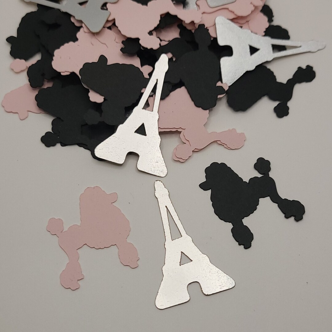 Pink and Black Poodles Confetti eiffel Tower Confetti French Theme