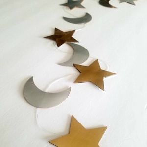 Foil Gold & Silver Cresent Moon and Stars Garland| Celestial Room Decor| Star Garland (approximately 5 feet)