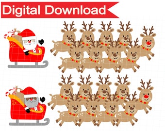 DIGITAL DOWNLOAD Santa and His Sleigh and Reindeer