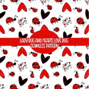 Tessuto Lady Bugs e cuori/Motivo senza cuciture Love Bug/Stampe su tessuto personalizzate per bambini