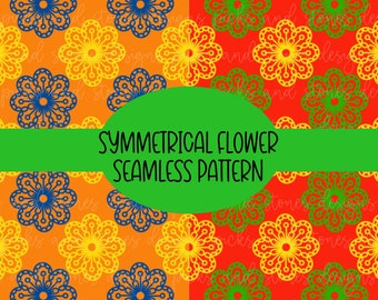 Seamless Pattern | Bright Symmetrical Flower Pattern| Custom Fabric prints