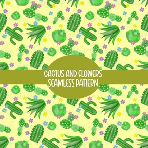 Patrón sin costuras de plantas de cactus/ Estampados de tela con patrón de cactus y flores/ Patrón amante de las plantas