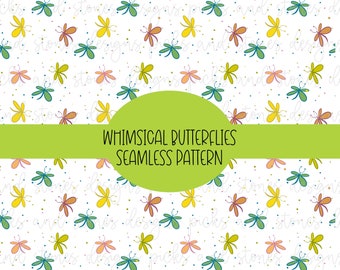 Butterflies Seamless Pattern | Simple Butterflies and dots Fabric| Seamless Butterfly Pattern| Custom Fabric prints
