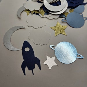Rocketship and Space Confetti| Two the Moon Table Scatter| Moon Stars and Rocketship Table Throw (100 pieces)