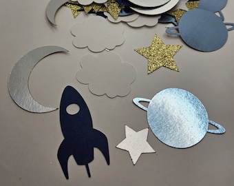 Rocketship and Space Confetti| Two the Moon Table Scatter| Moon Stars and Rocketship Table Throw (100 pieces)