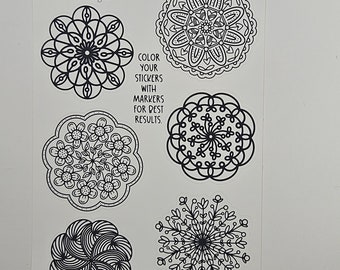 Color Your Own Stickers|Handdrawn Mandala Style Stickers| DIY Journal Stickers| Planner Stickers| Handdrawn Stickers