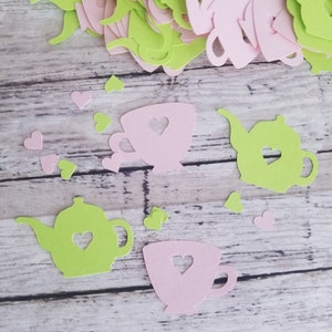 Confettis pour le thé | Tasses et théières à thé rose clair et vert (plus de 200 pièces)