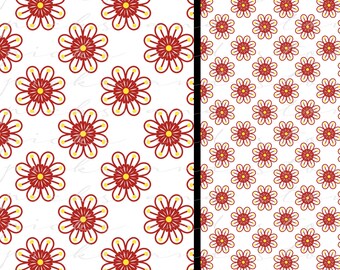 Deep Red Flower Seamless Pattern| Red Outline Flower Print | Red Flower Fabric | Digital paper