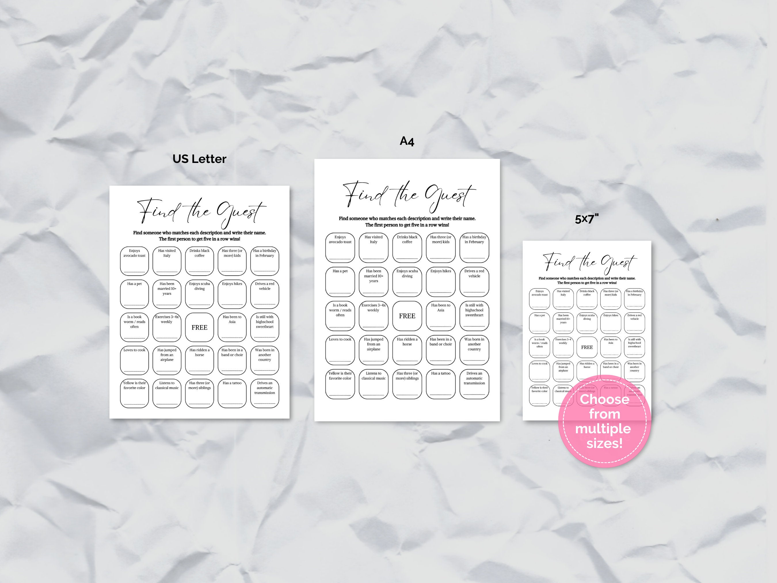 Find the Guest Bingo Template Printable, Party Icebreaker Games for ...
