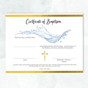 Certificado de bautismo imprimible, certificado de bautismo imprimible, certificado de bautismo cristiano, plantilla de certificado de bautismo, PDF