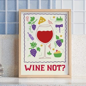Wein und Essen Digital Art Print, Küchenwein Poster für Bar Dekor, Küche Wanddekoration, Wein Liebhaber Geschenk, druckbare Sommelier Kunst