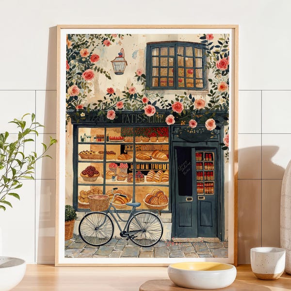 French Patisserie Art Print – Bakery Illustration, Charming Cafe Wall Art, Vintage Bakery Decor, Whimsical Kitchen Print, French Pastry Art
