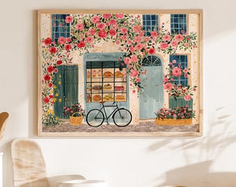 Rose Boulangerie Art Print – French Bakery Wall Art, Kitchen Wall Art, Café Illustration, Cottagecore Kitchen Decor