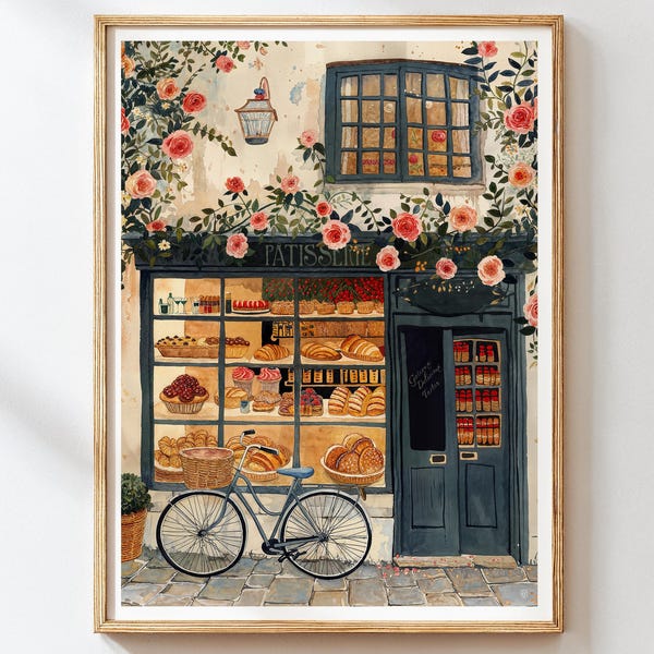 Französische Patisserie Kunstdruck - Küchenkunst, Bäckerei Illustration, charmantes Café Wandkunst, Vintage Bäckerei Dekor, französische Gebäckkunst
