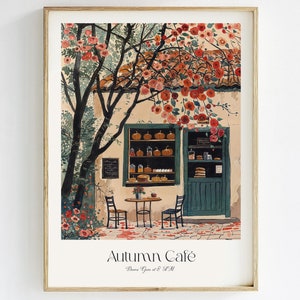 Kürbis Cafe Kunstdruck, Pariser Bäckerei Wandkunst, Vintage Herbst Dekor, Französische Küche Illustration, Herbst Coffee Shop Poster