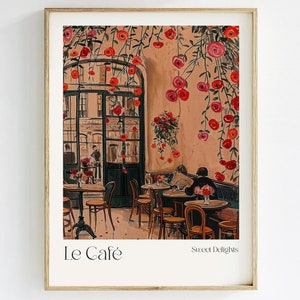 Parisian Cafe Watercolor DIGITAL Art Print - French Cafe Illustration, Romantic Vintage Wall Decor, Paris Kitchen printable Art for foodies