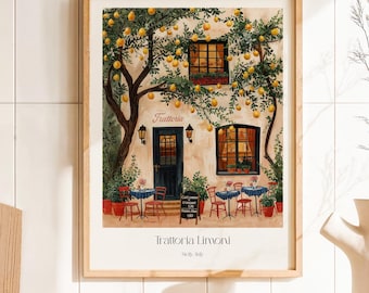 Italian Kitchen Digital Wall – Art Lemon Trattoria Print, Mediterranean Cafe Poster, Sicily Italy, Digital Download