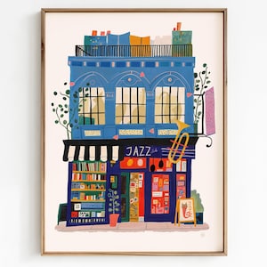 NYC Jazz Club Art Print, Colorful Music Café Wall Art, Jazz Bar Poster, Musical City Scene Decor, Home Office Decor, Gift for Jazz Lovers