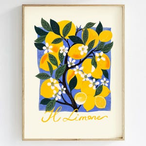 Italian Lemons Wall Art Print, Italian Retro Poster, Home Decor Gift, Kitchen Art, Bright Citrus Painting, Mediterranean Style Decor