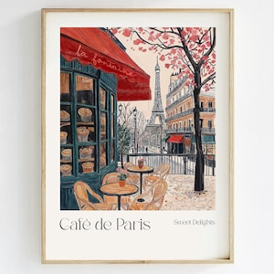 Paris Cafe Digital Art Print, French Pastries Watercolor Illustration, Bakery Wall Decor, Vintage French Kitchen Art, Food Fine Art Poster