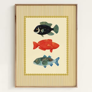 Vintage Fish Art Print, Coastal Nautical Wall Decor, Retro Sea Life Illustration, Ocean Fish Poster, Marine Kitchen or Bathroom Artwork