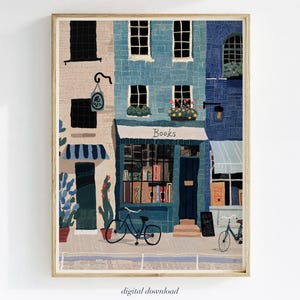 Cyfrowy wydruk artystyczny NYC Bookstore, plakat do wydrukowania w księgarni, dekoracja ścienna biblioteki, prezent dla miłośnika książek, ilustracja z Nowego Jorku