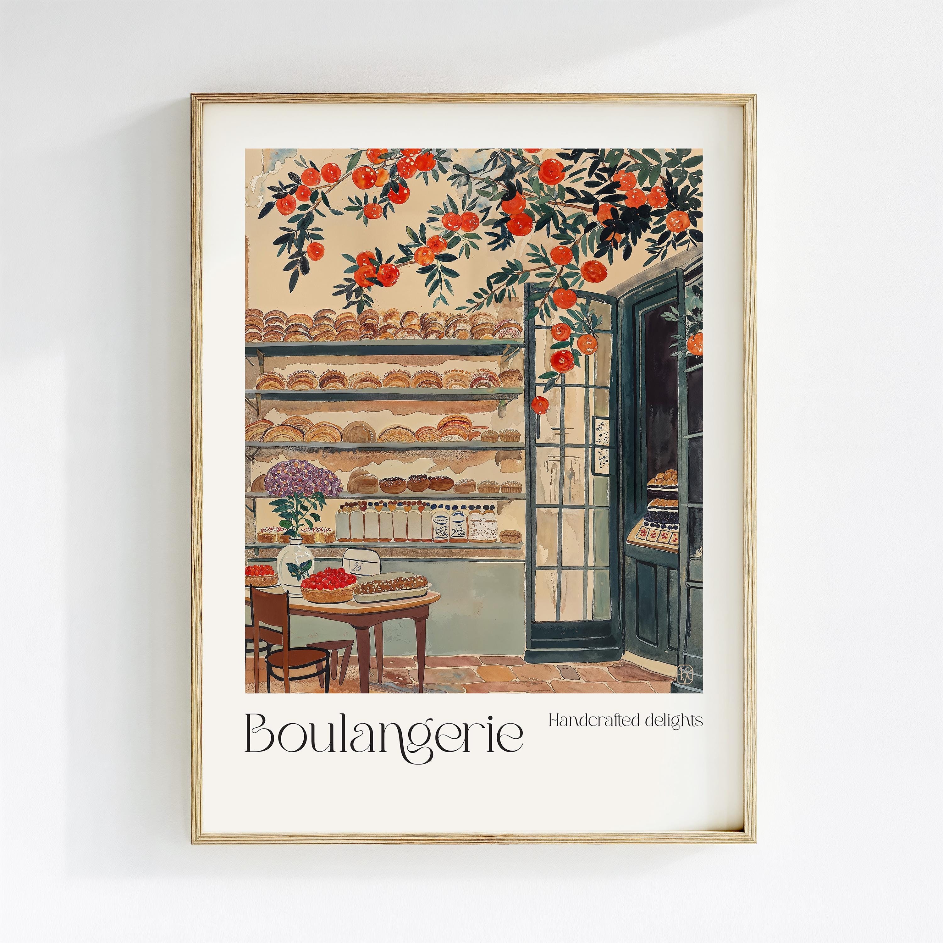 French Bakery Digital Art Print, Watercolor Boulangerie Illustration, Parisian Cafe Wall Decor, Paris Sweets Kitchen Art