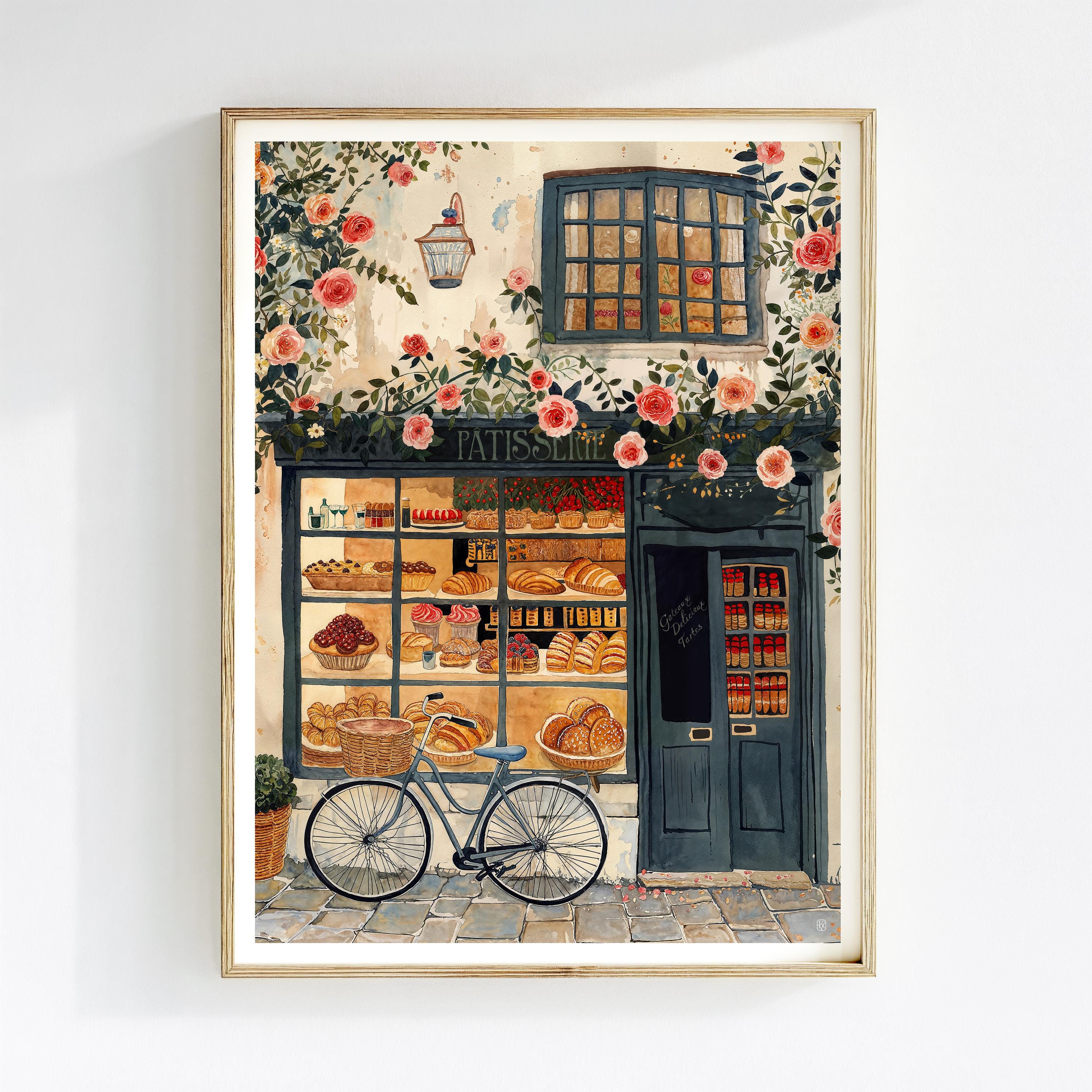 French Patisserie Art Print, Bakery Illustration, Charming Cafe Wall Art, Vintage Bakery Decor, Whimsical Kitchen Print, French Pastry Art