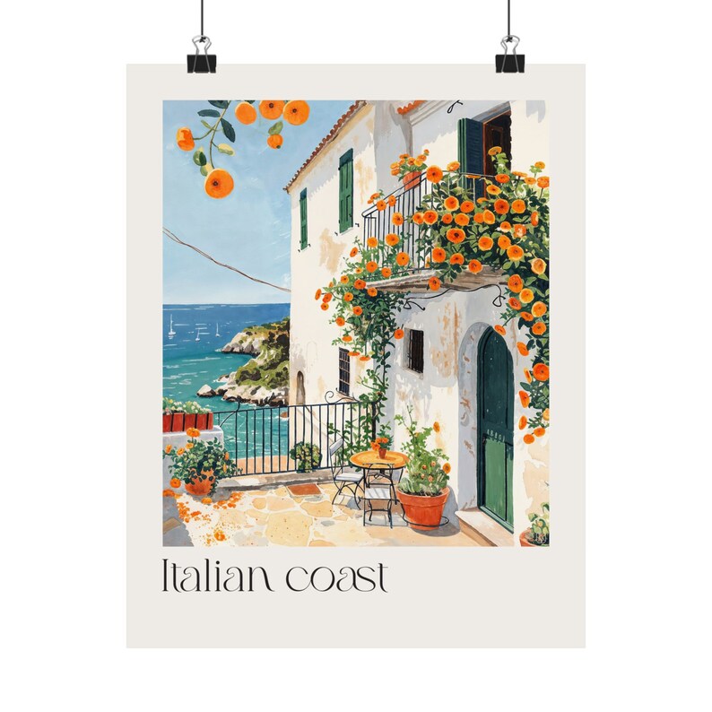 Italian Coast Watercolor Wall Art Print – Mediterranean Coastal Decor, Travel-Inspired Home Decor, Beach House Wall Art image 8