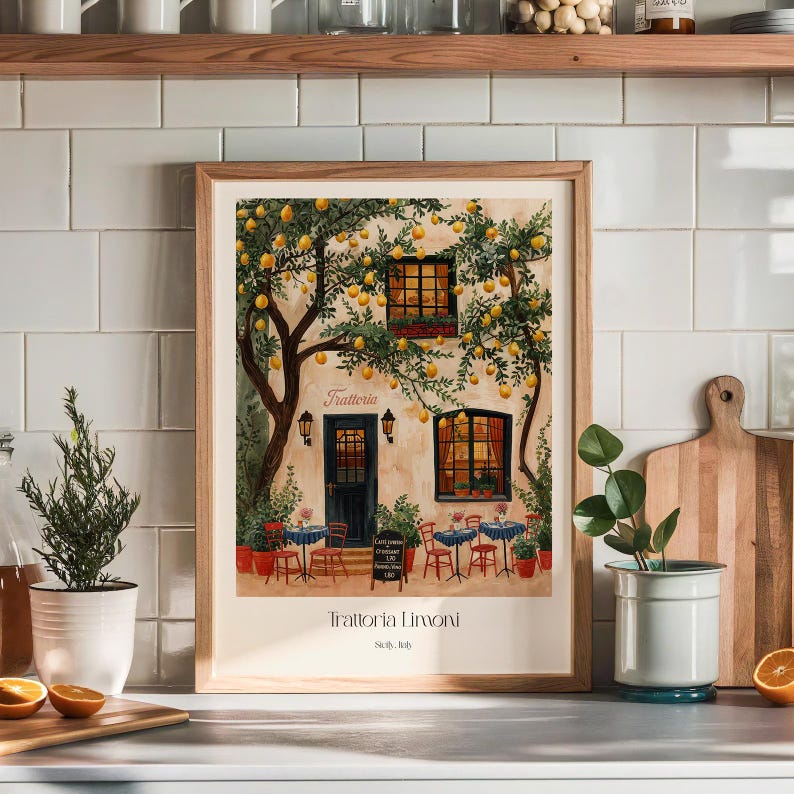 300 mediterranean kitchen posters bundle, retro café... Italian Kitchen Digital Wall – Art Lemon Trattoria Print, Mediterranean ...