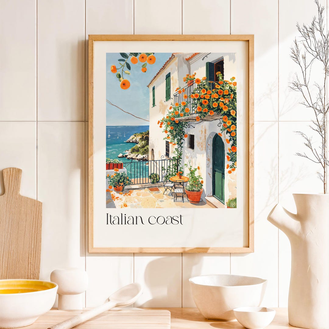 Italian Coast Watercolor Wall Art Print – Mediterranean Coastal Decor ...