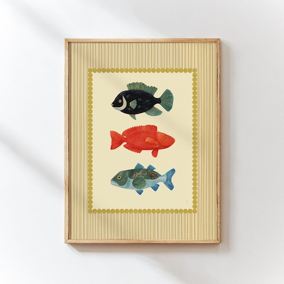 Vintage Bathroom Fish Art Print - Coastal Nautical Wall Decor, Ocean Poster for Kitchen