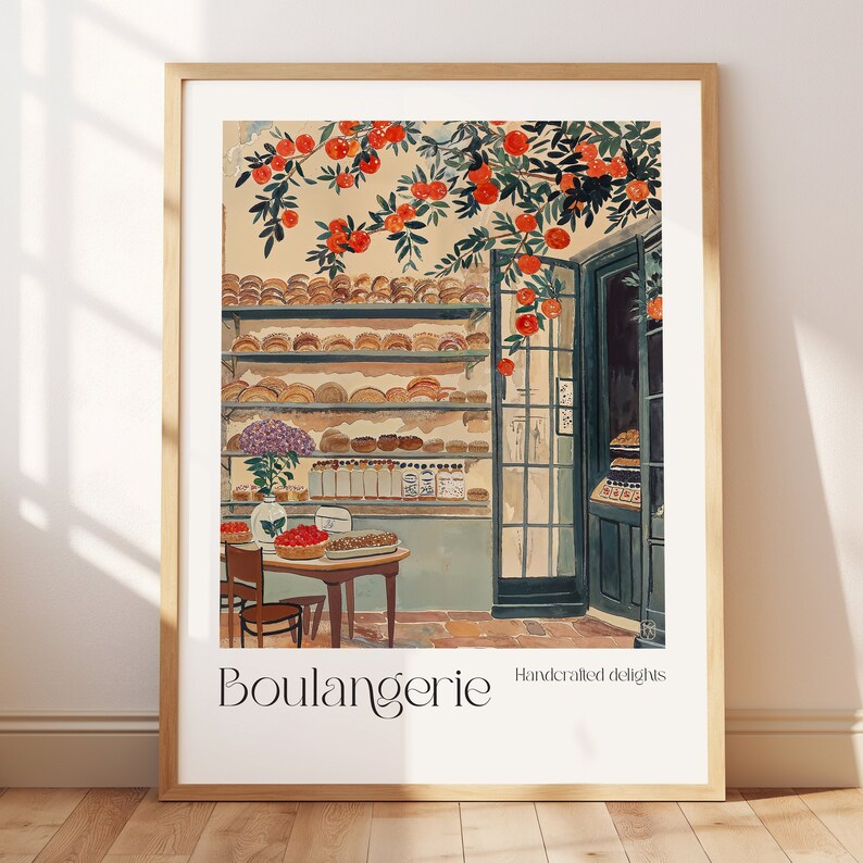 French Boulangerie Art Print, Cafe Wall Decor, Bakery Watercolor Illustration, Sweets Food Art