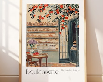 Französische Boulangerie Kunstdruck, Cafe Druck, Bäckerei Wandkunst, Aquarell Illustration, Essen Kunstdruck, Süßigkeiten Dekor, Weihnachtsgeschenk, Gemütliche Bäckerei