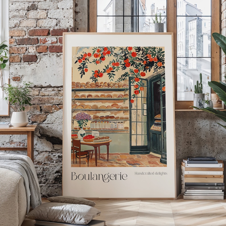 French Boulangerie Art Print, Cafe Wall Decor, Bakery Watercolor Illustration, Sweets Food Art
