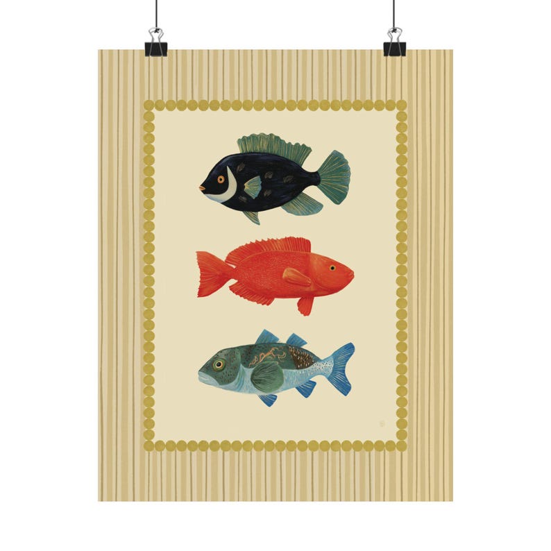 Vintage Bathroom Fish Art Print - Coastal Nautical Wall Decor, Ocean Poster for Kitchen image 10